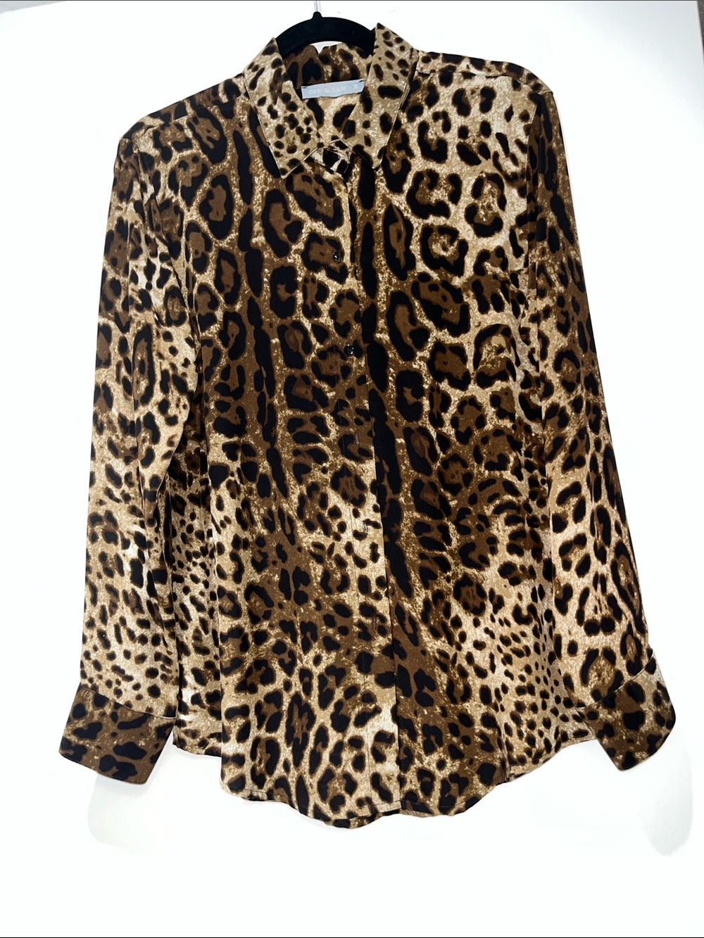 Zoe&Sam Size Med.Leopard Print Button down Silk Blouse in Brown Tones